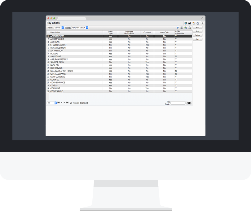 Payroll screen shot